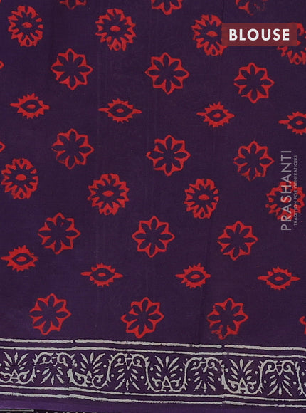 Jaipur cotton saree deep jamun with allover ajrakh prints and printed border