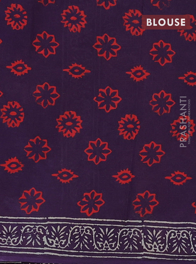 Jaipur cotton saree deep jamun with allover ajrakh prints and printed border