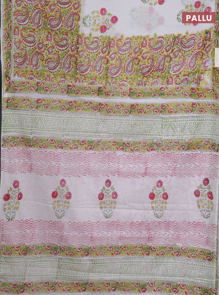 Jaipur cotton saree off white and yellow with allover prints and printed border