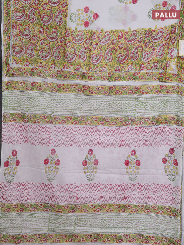 Jaipur cotton saree off white and yellow with allover prints and printed border