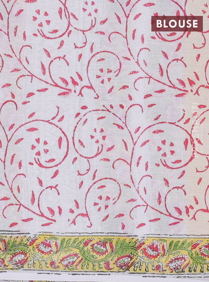 Jaipur cotton saree off white and yellow with allover prints and printed border