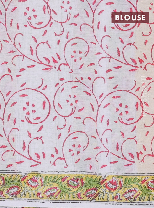 Jaipur cotton saree off white and yellow with allover prints and printed border