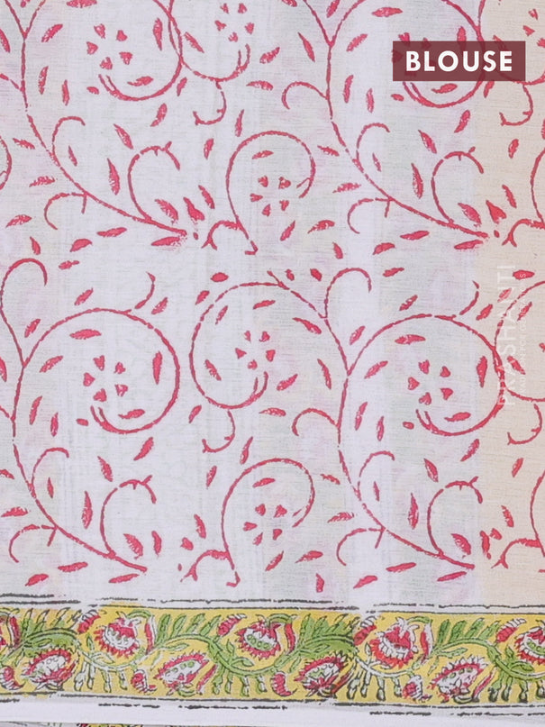 Jaipur cotton saree off white and yellow with allover prints and printed border