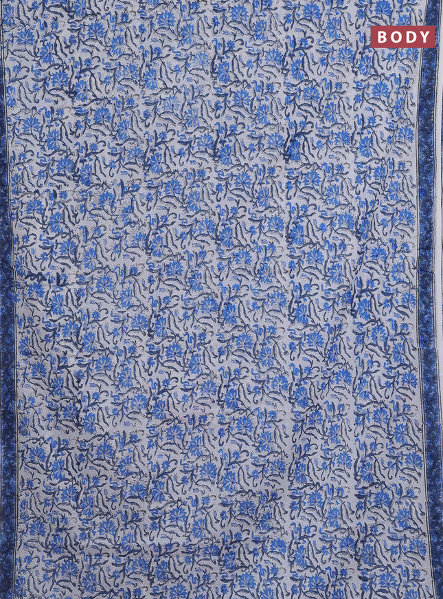 Jaipur cotton saree off white and blue with allover floral prints and printed border