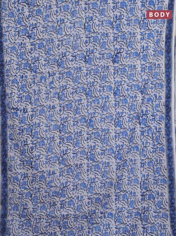 Jaipur cotton saree off white and blue with allover floral prints and printed border