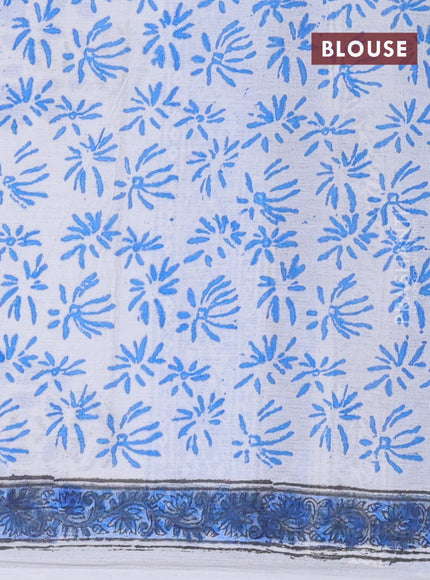 Jaipur cotton saree off white and blue with allover floral prints and printed border