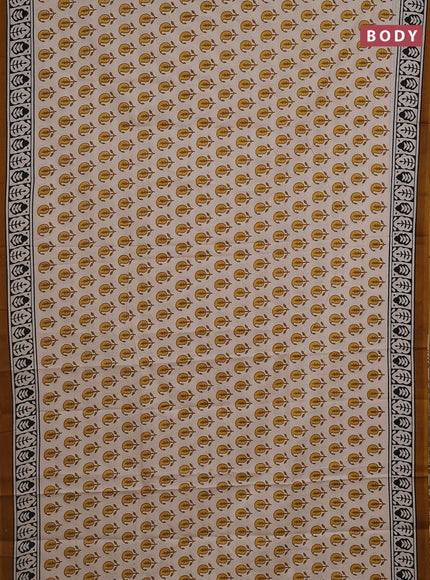 Jaipur cotton saree beige and dark mustard with paisley butta prints and printed border