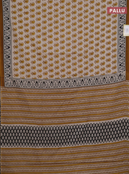 Jaipur cotton saree beige and dark mustard with paisley butta prints and printed border