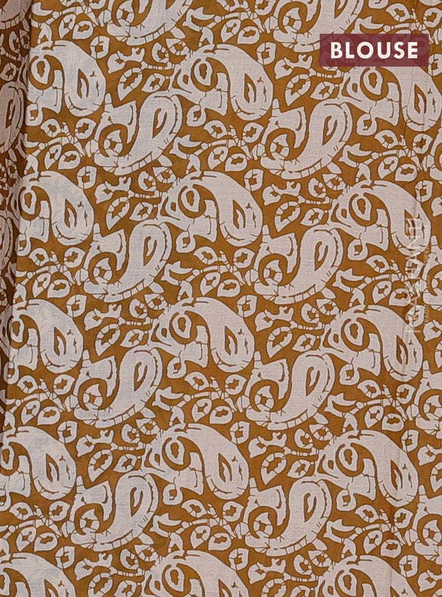 Jaipur cotton saree beige and dark mustard with paisley butta prints and printed border