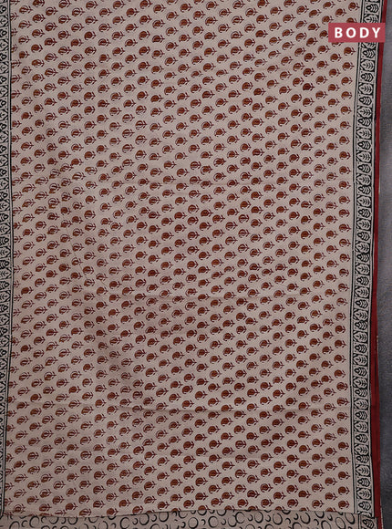 Jaipur cotton saree beige and maroon with paisley butta prints and printed border