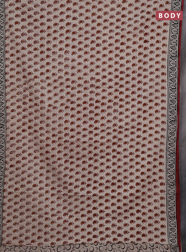 Jaipur cotton saree beige and maroon with paisley butta prints and printed border