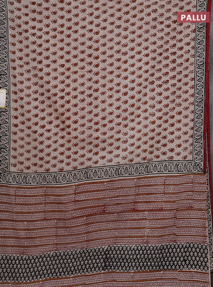 Jaipur cotton saree beige and maroon with paisley butta prints and printed border