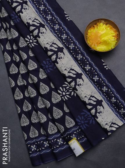 Jaipur cotton saree navy blue with butta prints and printed border