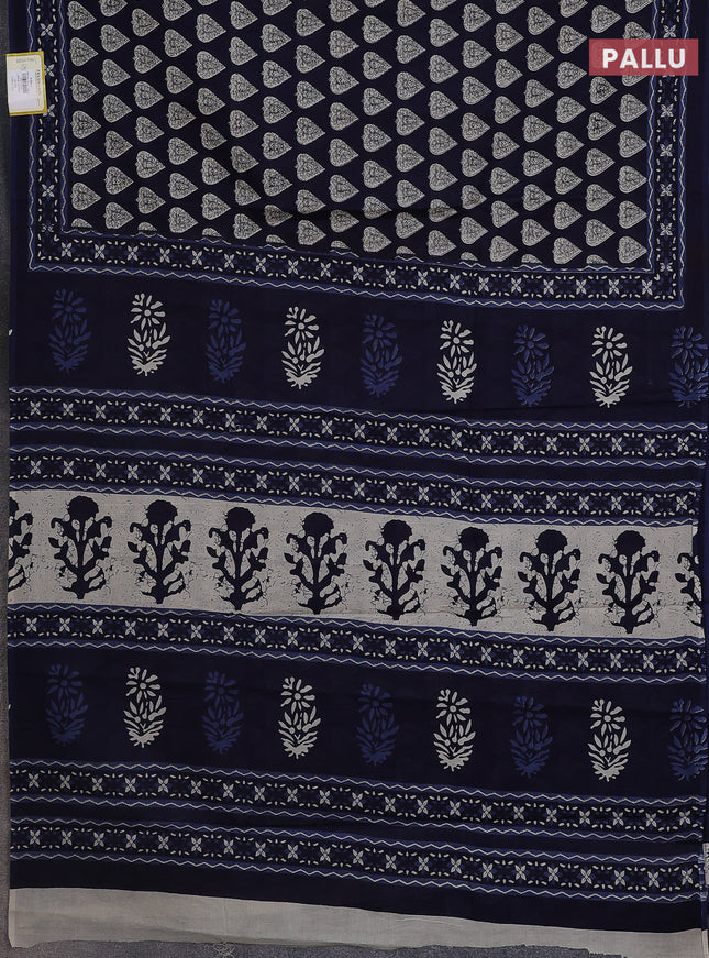 Jaipur cotton saree navy blue with butta prints and printed border
