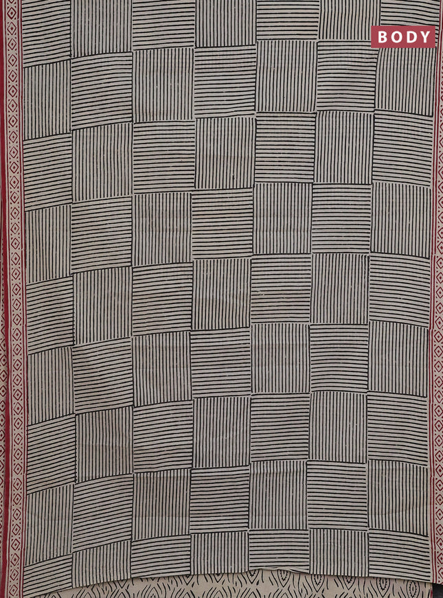 Jaipur cotton saree beige and maroon with allover stripes pattern and printed border