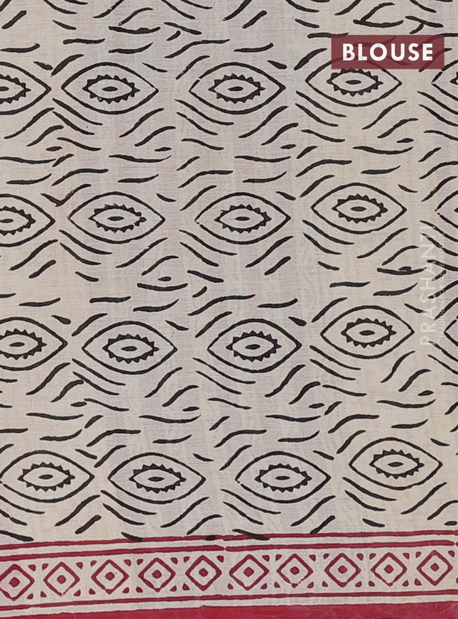 Jaipur cotton saree beige and maroon with allover stripes pattern and printed border