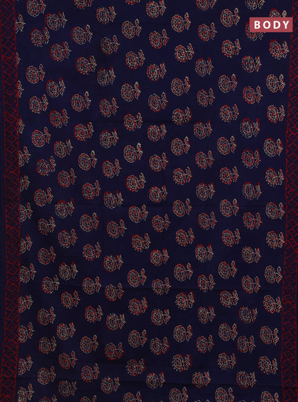Jaipur cotton saree dark blue and red with floral butta prints and printed border