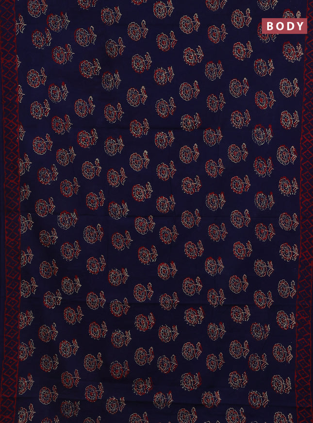 Jaipur cotton saree dark blue and red with floral butta prints and printed border