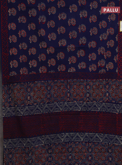 Jaipur cotton saree dark blue and red with floral butta prints and printed border