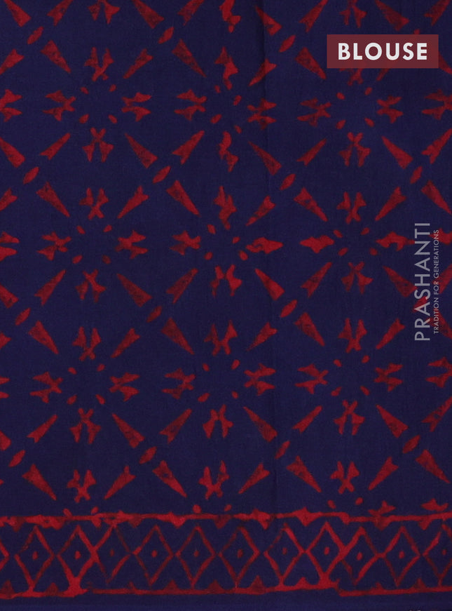 Jaipur cotton saree dark blue and red with floral butta prints and printed border