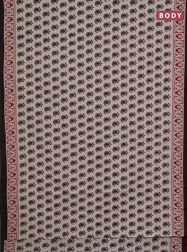 Jaipur cotton saree beige and brown with paisley butta prints and printed border