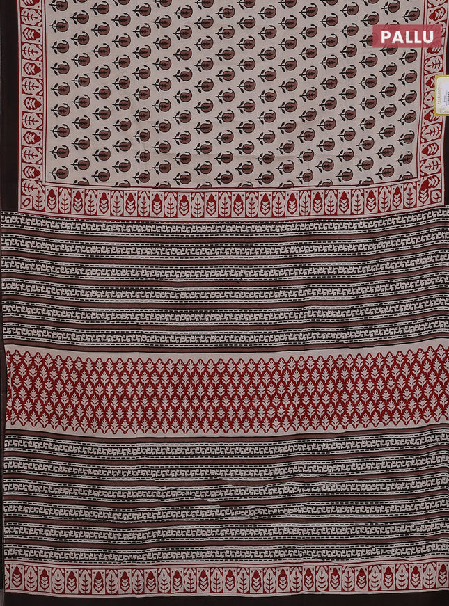 Jaipur cotton saree beige and brown with paisley butta prints and printed border