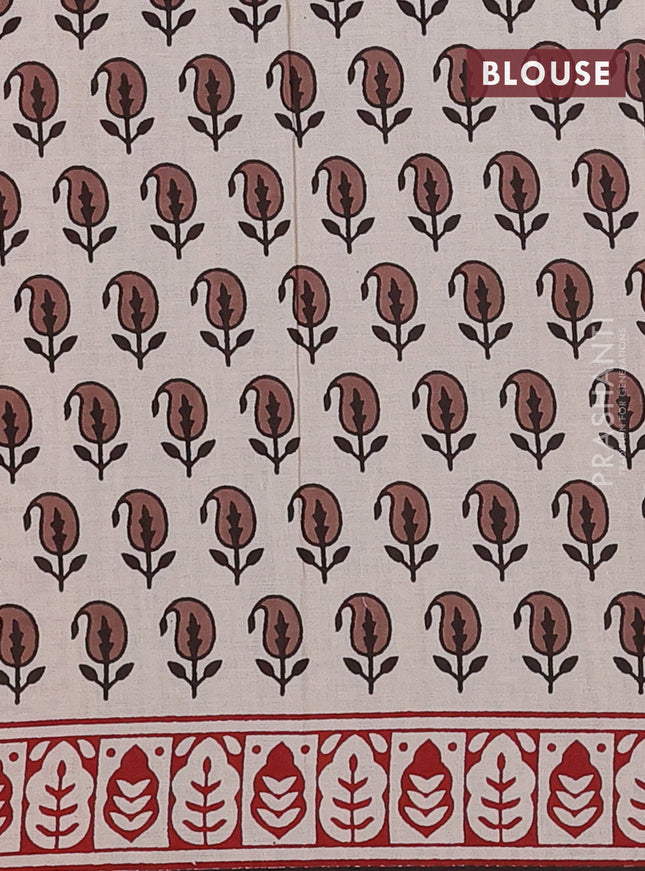 Jaipur cotton saree beige and brown with paisley butta prints and printed border