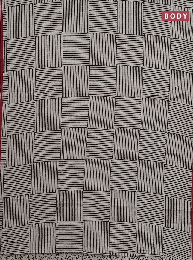 Jaipur cotton saree beige and maroon with allover stripes pattern and printed border