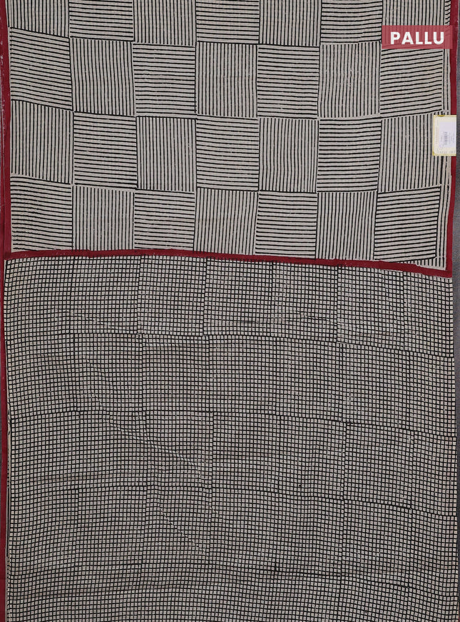 Jaipur cotton saree beige and maroon with allover stripes pattern and printed border