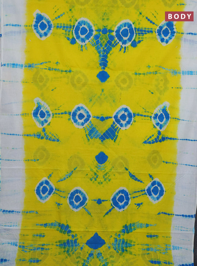 Jaipur cotton saree yellow and blue with allover batik prints in borderless style