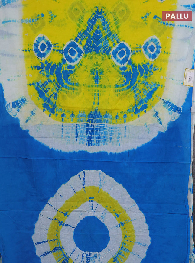 Jaipur cotton saree yellow and blue with allover batik prints in borderless style