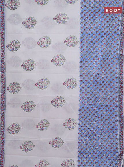 Jaipur cotton saree off white and blue with butta prints and printed border
