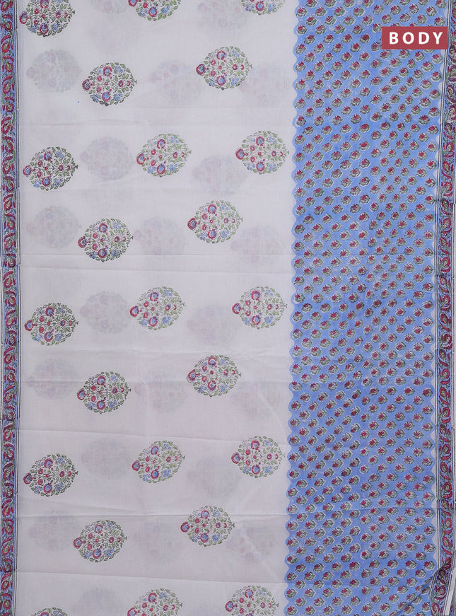 Jaipur cotton saree off white and blue with butta prints and printed border