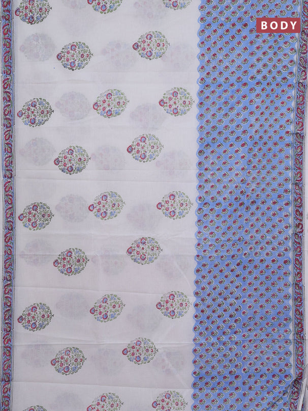 Jaipur cotton saree off white and blue with butta prints and printed border