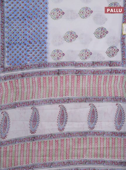 Jaipur cotton saree off white and blue with butta prints and printed border