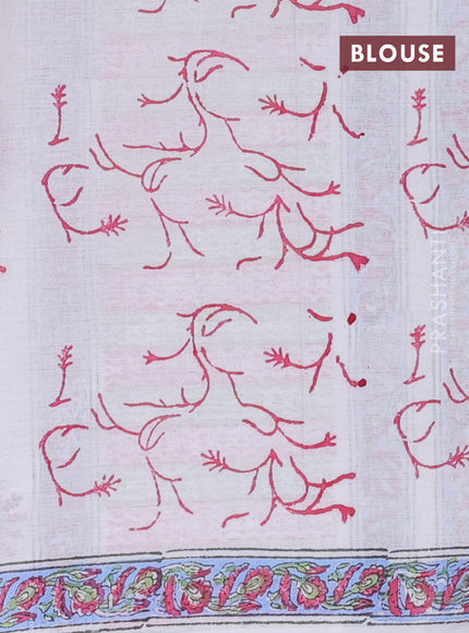 Jaipur cotton saree off white and blue with butta prints and printed border