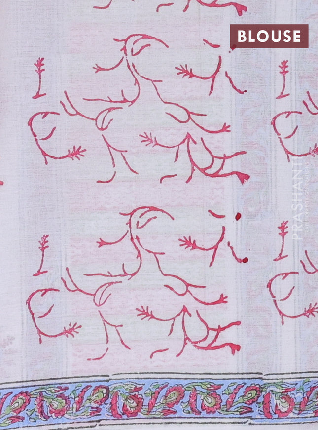 Jaipur cotton saree off white and blue with butta prints and printed border