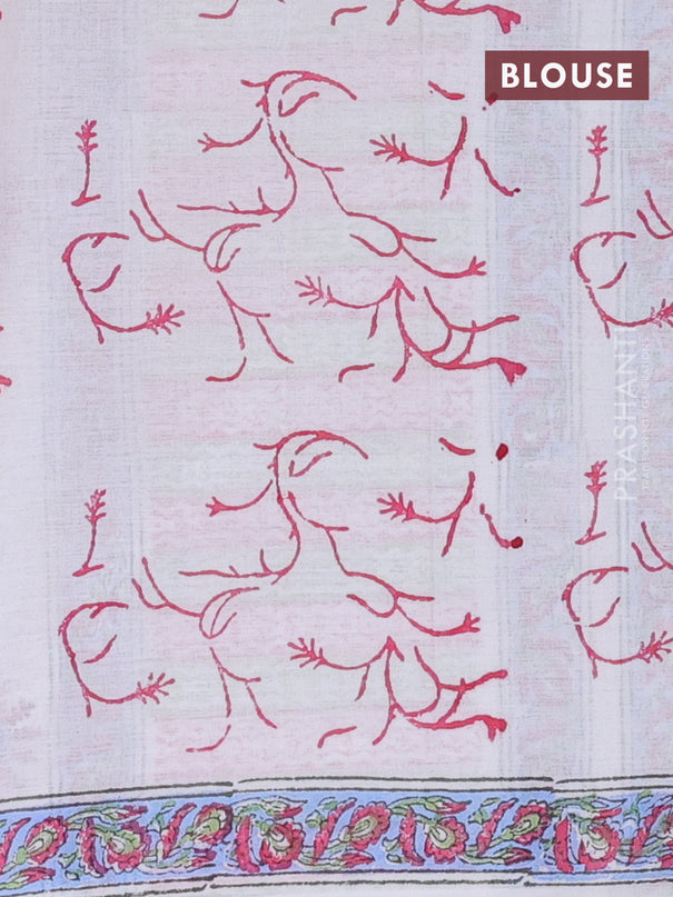 Jaipur cotton saree off white and blue with butta prints and printed border