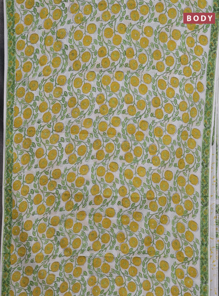 Jaipur cotton saree off white and light green with allover floral prints and printed border