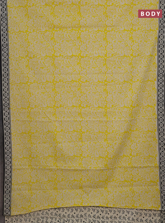 Jaipur cotton saree yellow and black with allover prints and printed border