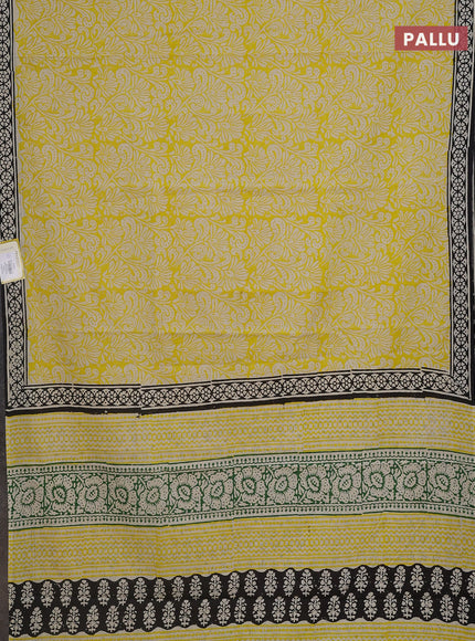 Jaipur cotton saree yellow and black with allover prints and printed border