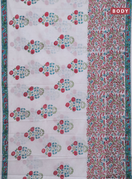 Jaipur cotton saree off white with floral butta prints and printed border