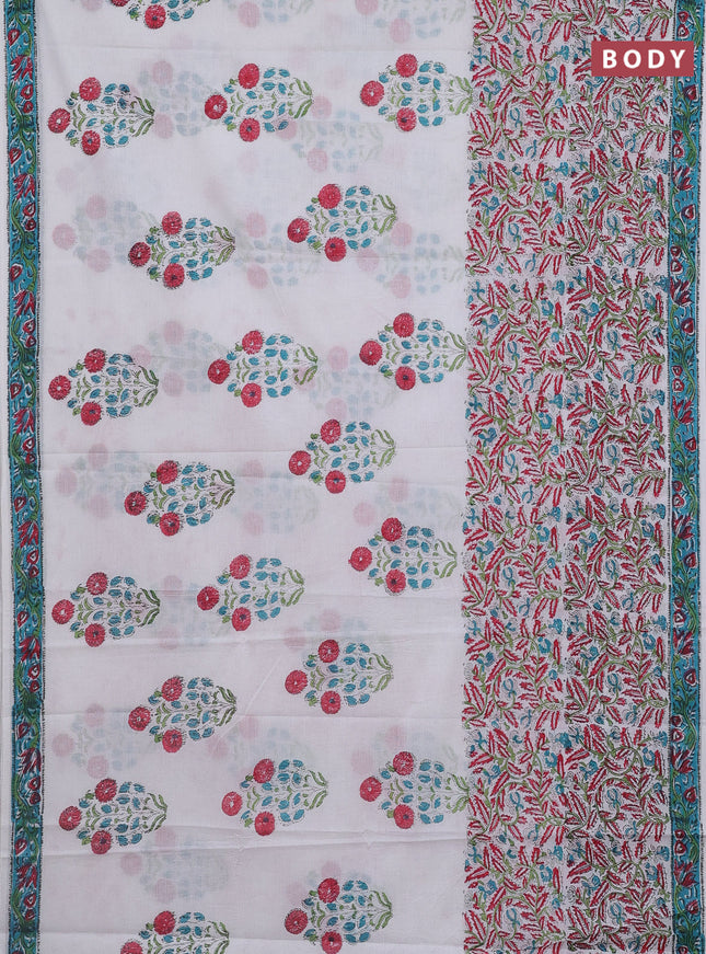 Jaipur cotton saree off white with floral butta prints and printed border