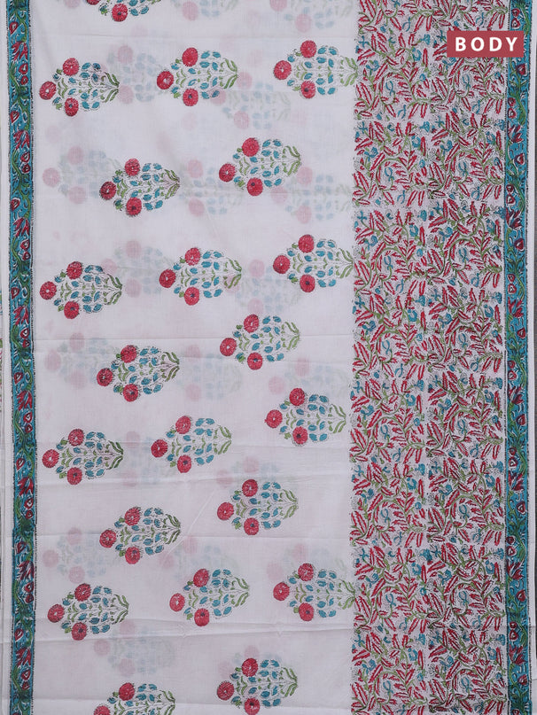 Jaipur cotton saree off white with floral butta prints and printed border