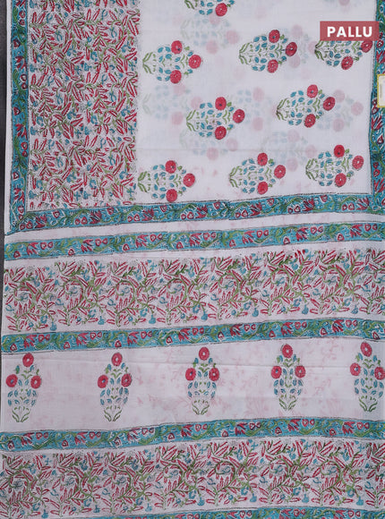 Jaipur cotton saree off white with floral butta prints and printed border