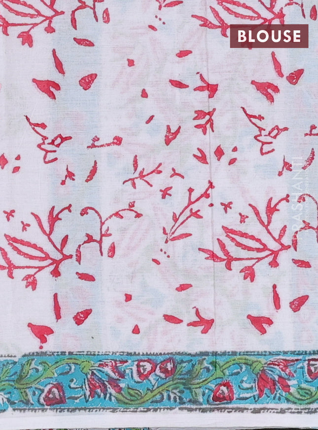 Jaipur cotton saree off white with floral butta prints and printed border