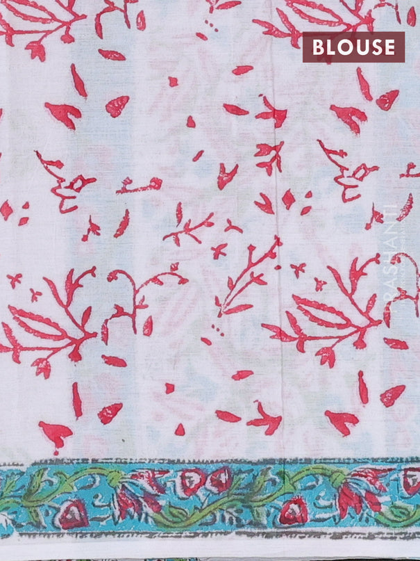 Jaipur cotton saree off white with floral butta prints and printed border