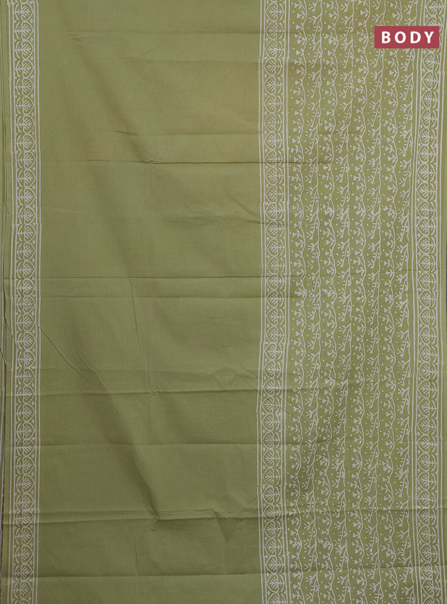 Jaipur cotton saree pista green with allover prints and printed border