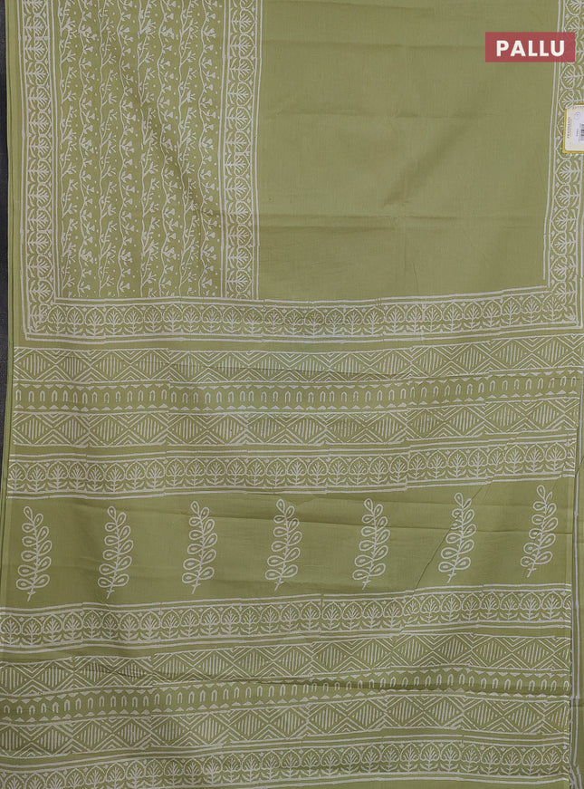 Jaipur cotton saree pista green with allover prints and printed border