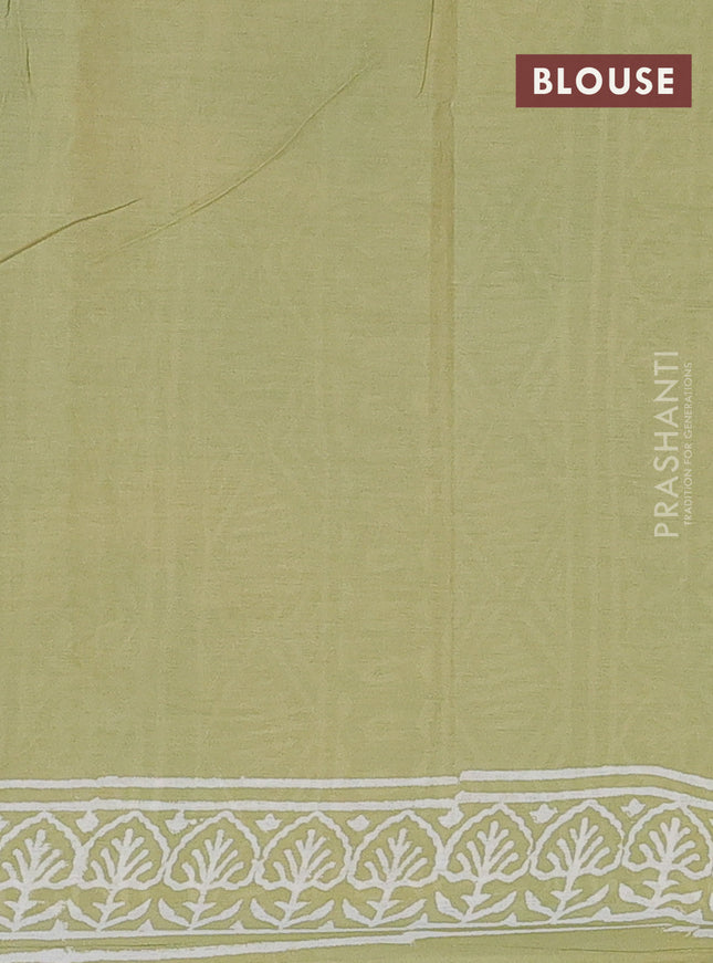 Jaipur cotton saree pista green with allover prints and printed border